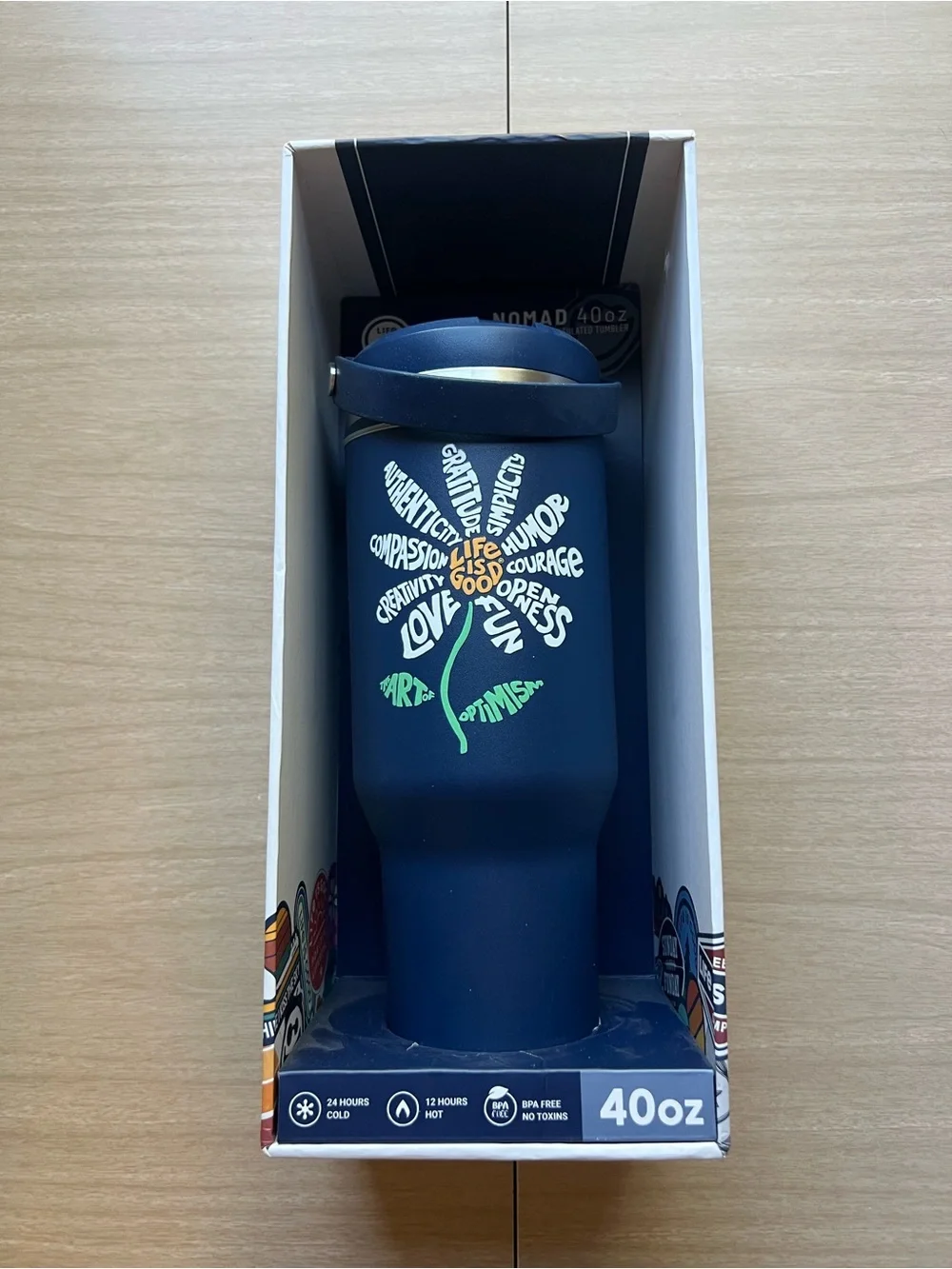 Life is Good Nomad 40 oz Stainless Steel Tumbler with Flower Design Navy Blue